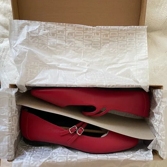 Red Leather Two-Strap Ballet Flats Steve Madden Mary Jane Size 8.5 - Picture 4 of 8